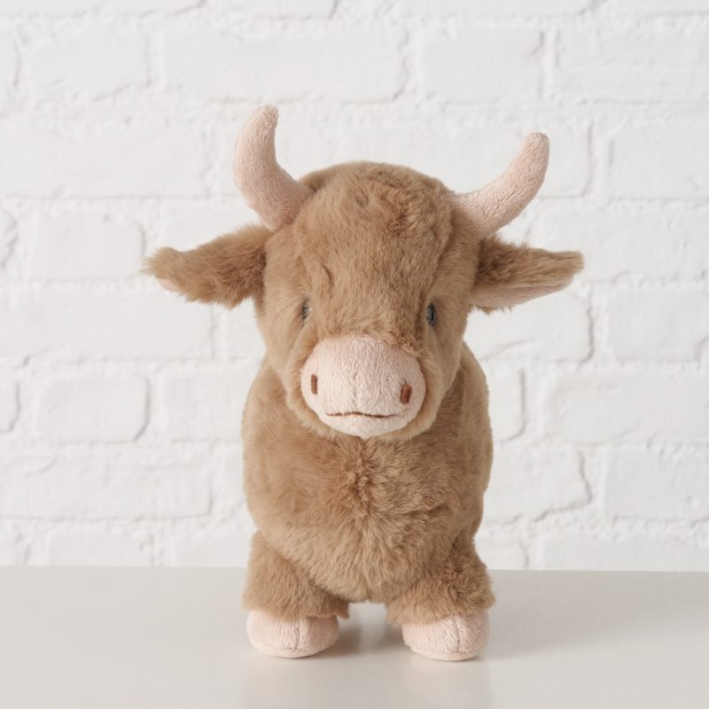 Peluche Poilu Cornu, Highland Cow "Torben" en Polyester Brun, H.22,5cm