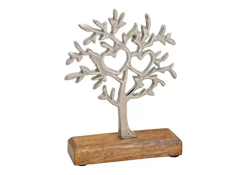 Arbre de Vie en Bois de Manguier, Métal Argenté 15x20x5cm