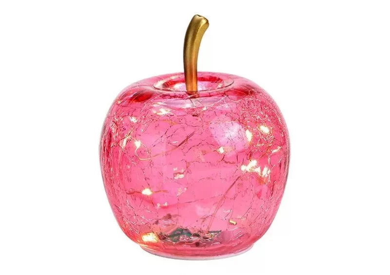 Pomme avec 10 LED en Verre Rose 11x12x11cm avec Minuterie