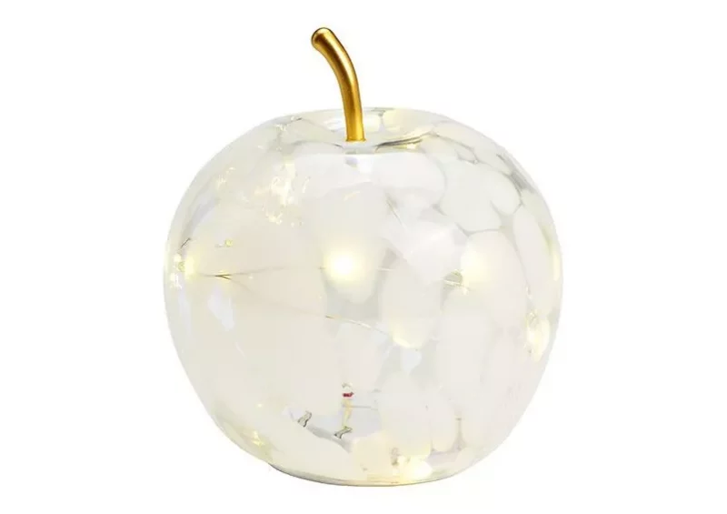 Pomme avec 20 LED en Verre Blanc 16x17x16cm avec Minuterie