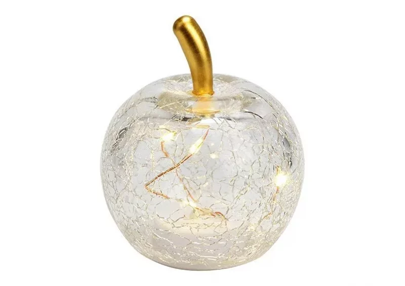 Pomme avec 5 LED en Verre Transparent 7x9x7cm avec minuterie