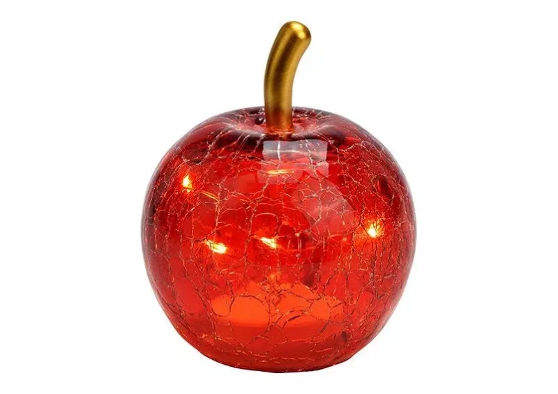 Pomme avec 5 LED en Verre Rouge 7x9x7cm avec minuterie