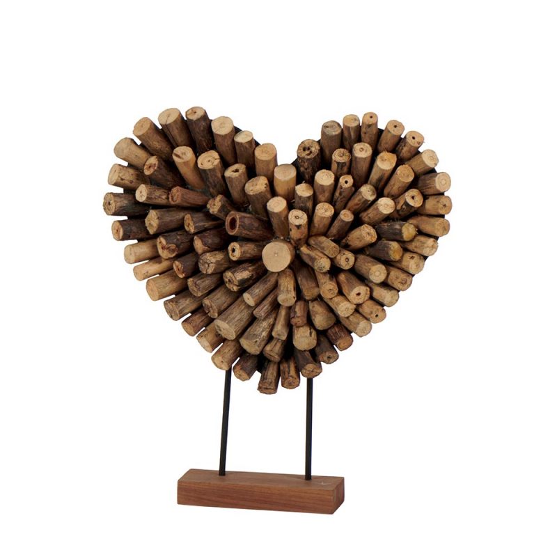 Coeur Décoratif en Bois sur Pied 44x40x8cm