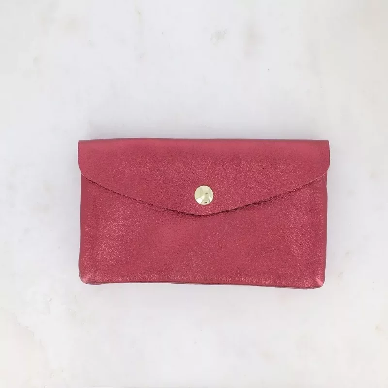 Pochette Barcelone en Cuir de Vachette, Bouton en Laiton Aimanté, une Fermeture Éclair, 3 compartiments 15,5x9,5cm – Image 6