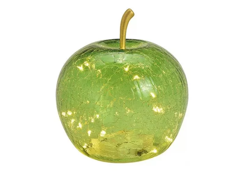 Pomme avec 20 LED et Minuterie en Verre Vert Clair 16x17x16cm