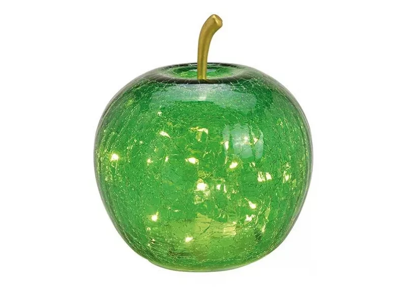 Pomme avec 20 LED et Minuterie en Verre Vert Foncé 16x17x16cm