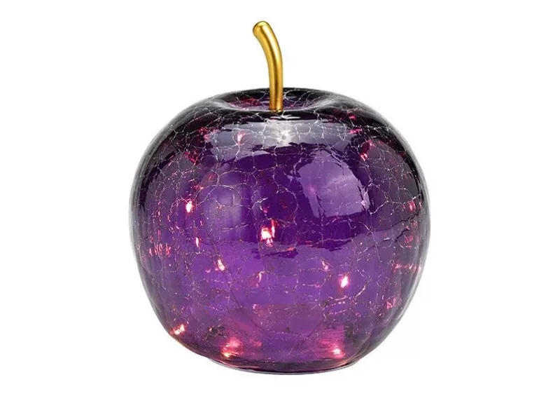 Pomme avec 20 LED et Minuterie en Verre Violet Foncé 16x17x16cm