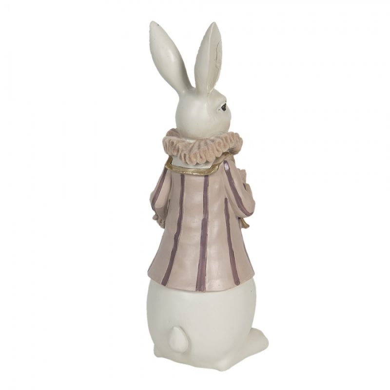 Lapin "Alice" Rose et Blanc en Polyrésine 11x10x27cm – Image 3