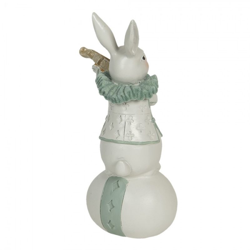 Lapin Décoratif sur Oeuf Thème "Alice" en Polyrésine Blanc et Vert 8x7x17cm – Image 2