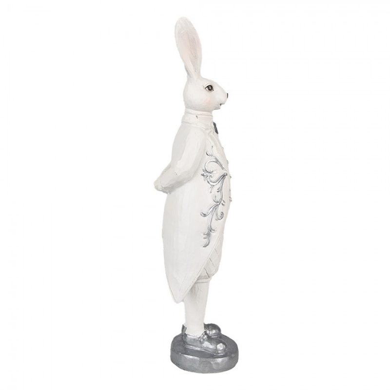 Lapin Décoratif en Polyrésine Blanc et Argent 9x8x30cm – Image 4