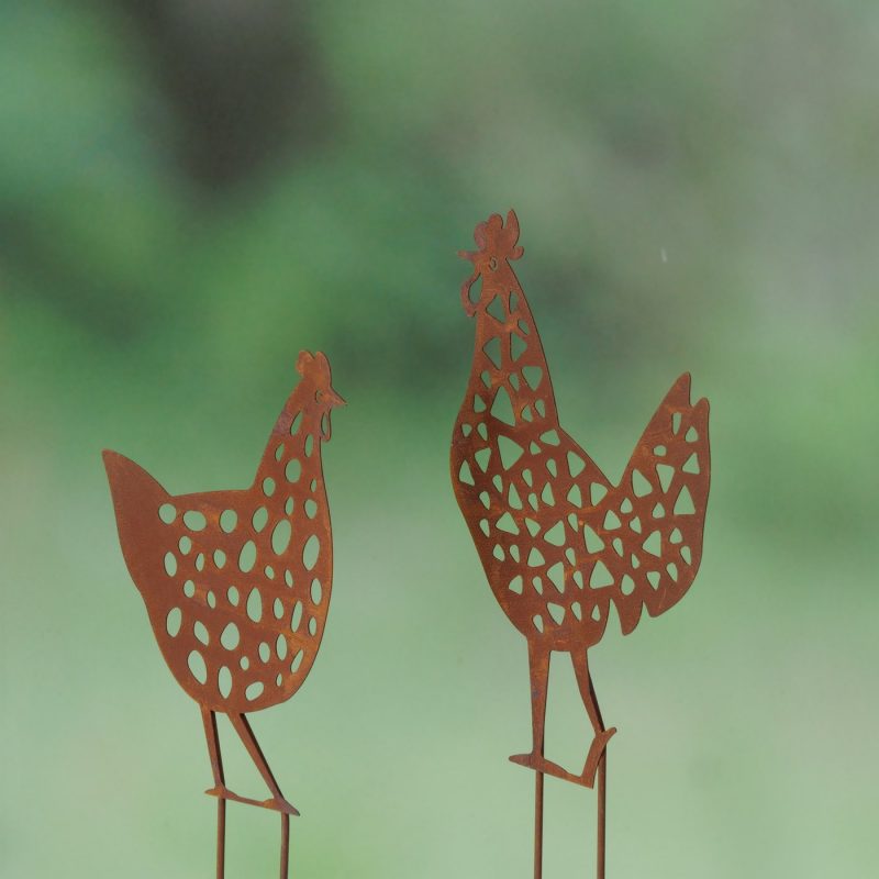 Piquet de Jardin Poule "Polio" en Métal Rouillé Effet Usé, 2 Modèles au Choix, H.39,5cm – Image 2