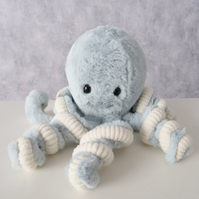 Peluche Poulpe "Marel" en Polyester Bleu et Crème H.25cm