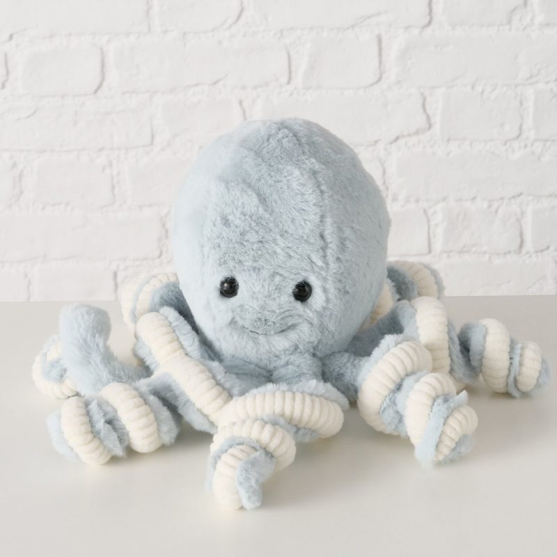 Peluche Poulpe "Marel" en Polyester Bleu et Crème H.25cm – Image 3